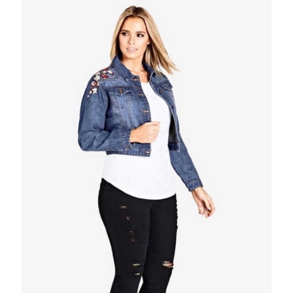 City Chic Jackets & Blazers - CITY CHIC EMBROIDERED FLORAL JEAN JACKET